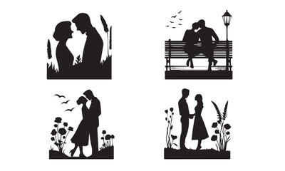 romantic couples silhouettes or detailed vector set
