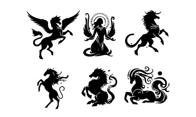 Mythological Monsters detailed Vector or Silhouettes set 02