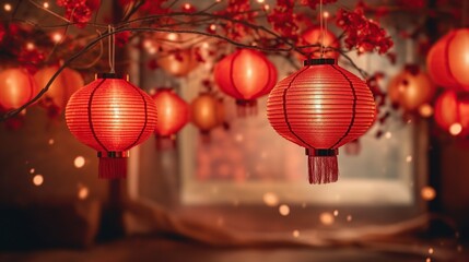 Fototapeta na wymiar Chinese red paper lanterns. Chinese New Year celebration