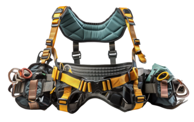 Elevate Every Climb with the Seamless Integration of Climbing Gear and Harness on a White or Clear Surface PNG Transparent Background