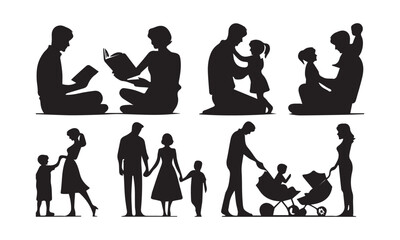 Family silhouettes, Happy family silhouettes or detailed vector set