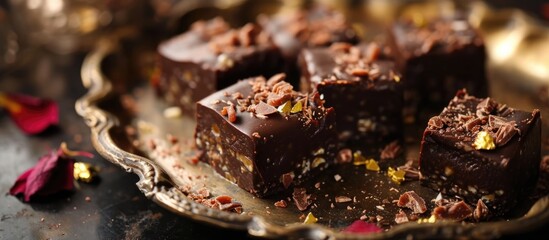An Indian festival treat, chocolate barfi cake, is a twist on the traditional sweet. - obrazy, fototapety, plakaty
