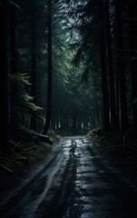 Fototapeta premium Eerie Forest Road at Night