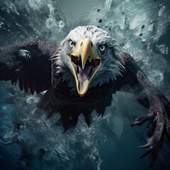 Angry eagles deep sea flying image Generative AI