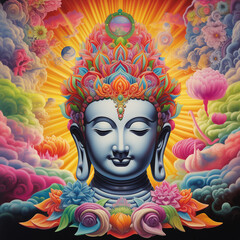 瞑想している仏陀の顔　イラスト