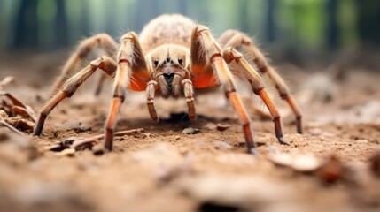 Tarantula Spider Close Up in Natural Habitat - obrazy, fototapety, plakaty
