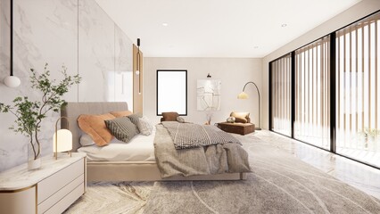 Interior Empty Modern Loft house open space .Living room and pantry kitchen. home office .duplex space interior .3D Rendering .