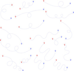 Route icon - two points with dotted path and location pin. Route location icon two pin sign and dotted line. Travel vector icon. Travel from start point and dotted line tracing.