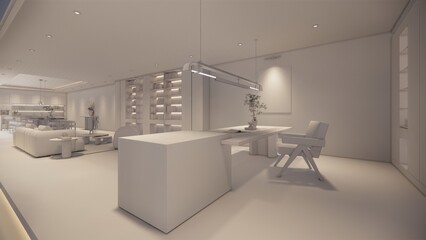 Interior Empty Modern Loft house open space .Living room and pantry kitchen. home office .duplex space interior .3D Rendering .