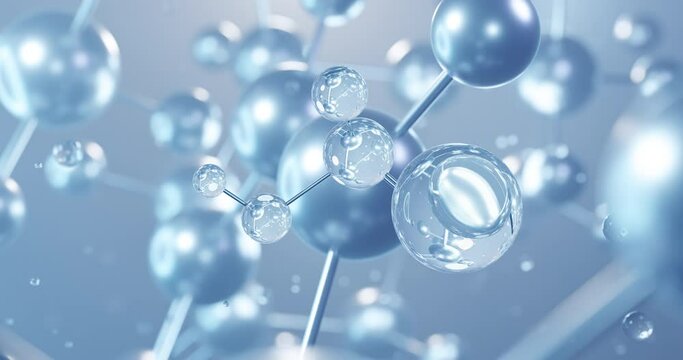 Sodium bisulfite, rotating 3D model of food additive e222, seamless looped video, molecular structure with selective focus