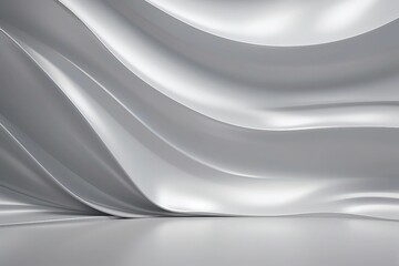 立体背景。メタリックな銀色の曲線的な壁と床がある抽象的な空間