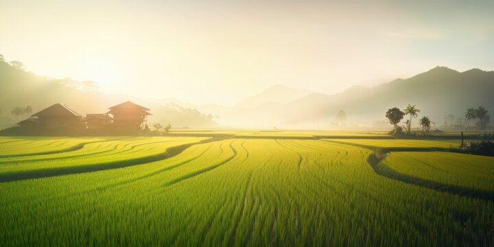 Picture of a Verdant Rice Farm in the Morning