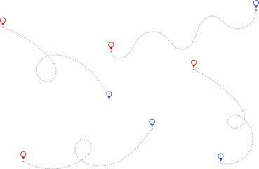 Route icon - two points with dotted path and location pin. Route location icon two pin sign and dotted line. Travel vector icon. Travel from start point and dotted line tracing.