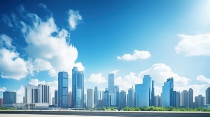 Fototapeta premium Cityscape with Modern Skyscrapers and Blue Sky