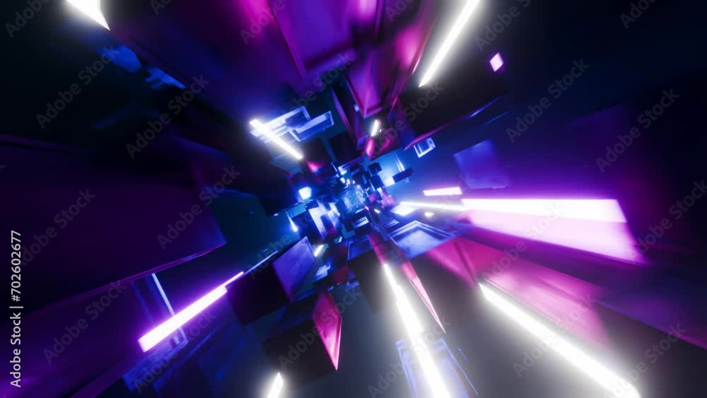 Poster abstract sci-fi tunnel flying through animation background, 4k vj seamless loop