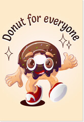 A donut for everyone. Cartoon donut in retro style. Cool character. Retro cartoon vector illustration for print, banner, menu for cafe, restaurant, bar. Vector illustration