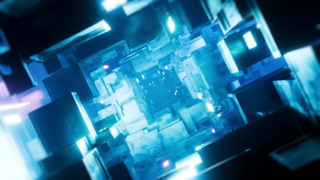 abstract sci-fi blue tunnel animation background, 4k vj seamless loop