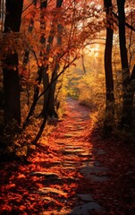 Picture of a colorful forest path in autumn