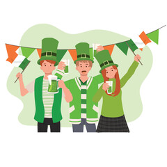 Happy People Celebrate St Patrick Day.  Irish Festival of Joy and Tradition