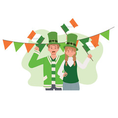 Happy People Celebrate St Patrick Day.  Irish Festival of Joy and Tradition