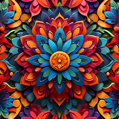 Different colorful flowers mandala theme