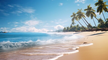 Tropical Beach Setting with Palm Trees and Ocean