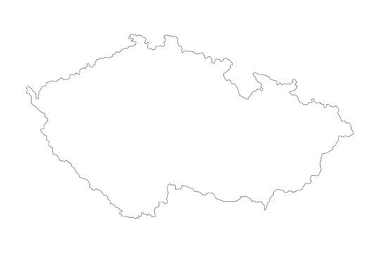 Czech Republic map outline sketch isolated on white. Thin hand drawn black line contour, country border. Vector picture for banner background design, geographic, travel, czech events illustration.