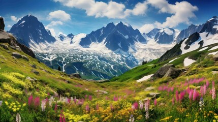Fototapeta premium Colorful Wildflowers in a Serene Alpine Meadow
