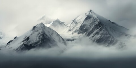 Fototapeta na wymiar A Breathtaking Sight: Mountain Peaks in Misty Clouds