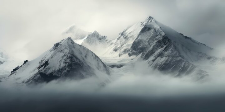 A Breathtaking Sight: Mountain Peaks in Misty Clouds