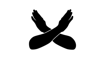 forbidden hand sign, crossed hands, black isolated silhouette