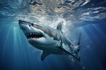 Majestic Great White Shark Underwater