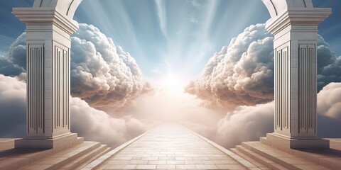 illustration of a road to heaven with the concept of a road to a bright future. generative AI