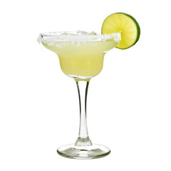 A glass of Margarita cocktail, isolated on a transparent background.