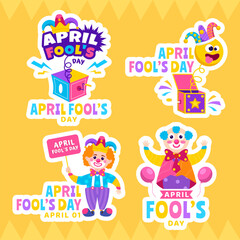 April Fools Day Label Flat Cartoon Hand Drawn Templates Background Illustration