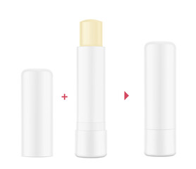 Lipstick care mockup. Front view. Vector illustration isolated on white background. Can be use for your design, advertising, promo and etc. EPS10.