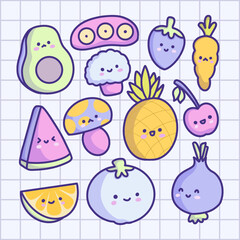 hand drawn cute fruit and vegetable illustration