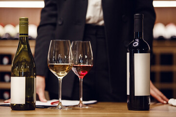 sommelier conducts wine tastings, close up shot. 