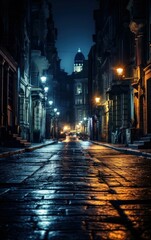 Fototapeta na wymiar Image of a Quiet City Street at Night