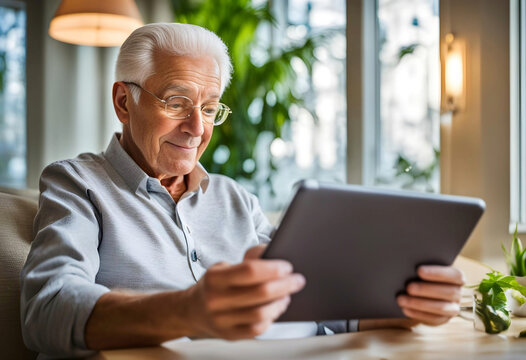 senior person with tablet computer, retirement photography