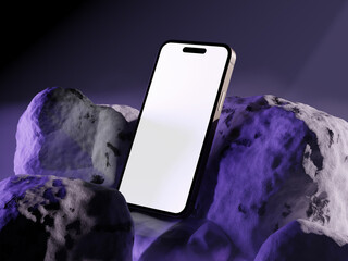 White Blank Phone Screen 3D Mockup in Dark Realistic Environment