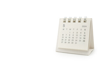 Simple desk calendar for May 2024 isolated on white background. Calendar concept with copy space. Clipping path.
