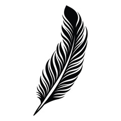 Obraz premium Black fluffy feather. Hand drawing vintage art realistic quill feathers for pen detailed isolated vector elegant silhouette sketch bird plume set