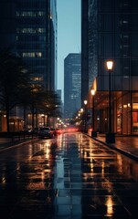 Fototapeta na wymiar Snapshot of a Peaceful City Street at Night