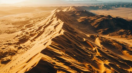 Aerial Photography, overhead perspective of the Gobi Desert, midday sun, rugged terrain,...