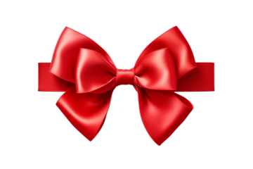 satin shiny glossy red bow on transparent background