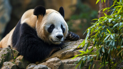 Obraz premium Close ups of pandas in the bamboo forest