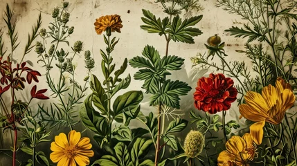 Foto op Canvas Antique Herbarium Sheets Vibrant Plants © Custom Media