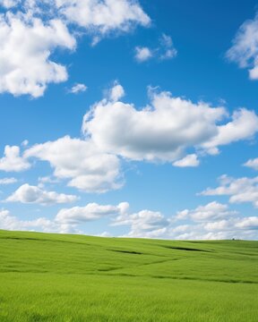 Green rolling hills under a blue sky with white clouds