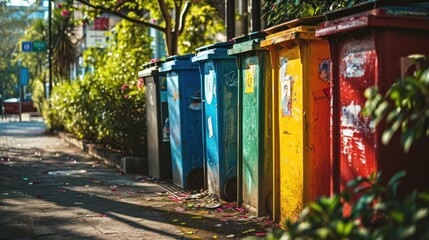 Community Recycling Center with Colorful Bins - obrazy, fototapety, plakaty